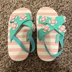 Delia’s light pink and aqua stripe floral accent sandals size 11/12T